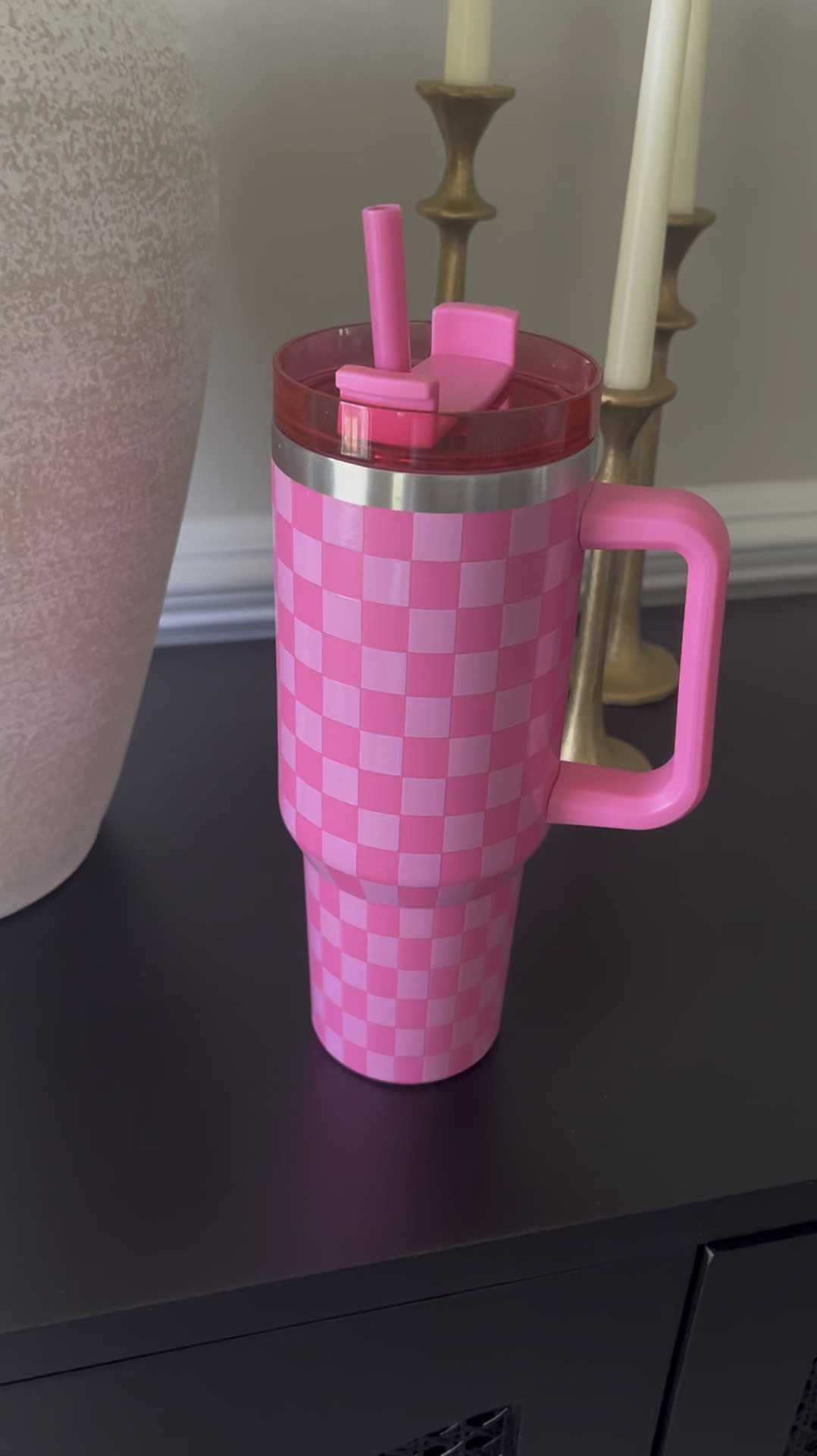 40 oz tumbler from Walmart 
Pink checkered 


#LTKFamily #LTKFindsUnder50 #LTKFitness