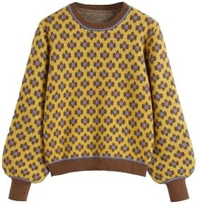 CIDER Women Sweaters Floral Crew Neck Long Sleeve Pullover Sweater Trendy Casual Fall Outfits | Amazon (US)