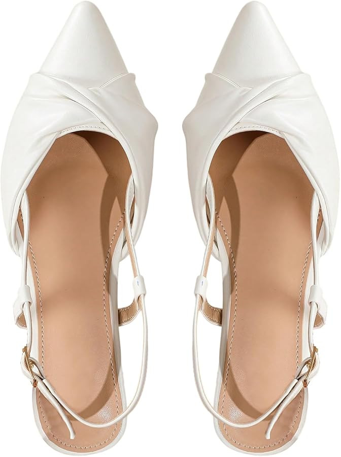 OYOANGLE Women's Pointed Toe Slingback Flats Twist Front Elegant Evening Prom Flat Dress Shoes | Amazon (US)