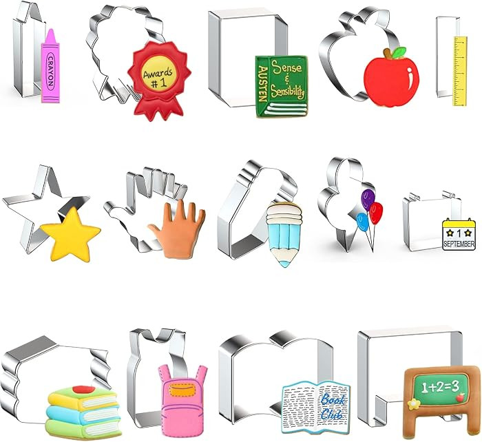 Jinei 14 Pieces Back to School Teacher Cookie Cutters Book, Crayon, Apple, Ruler, Hand, Pencil Co... | Amazon (US)