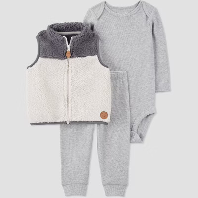 Carter's Just One You®️ Baby Boys' Colorblock Vest 3pc Top & Bottom Set - Cream/Gray | Target