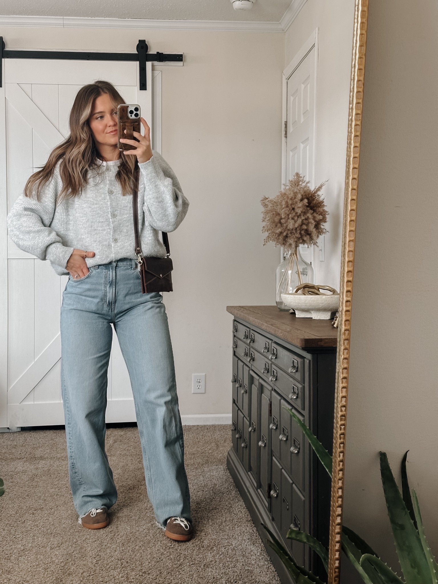 Easy fall style (sized up to xl in sweater) 
Jeans are Zara