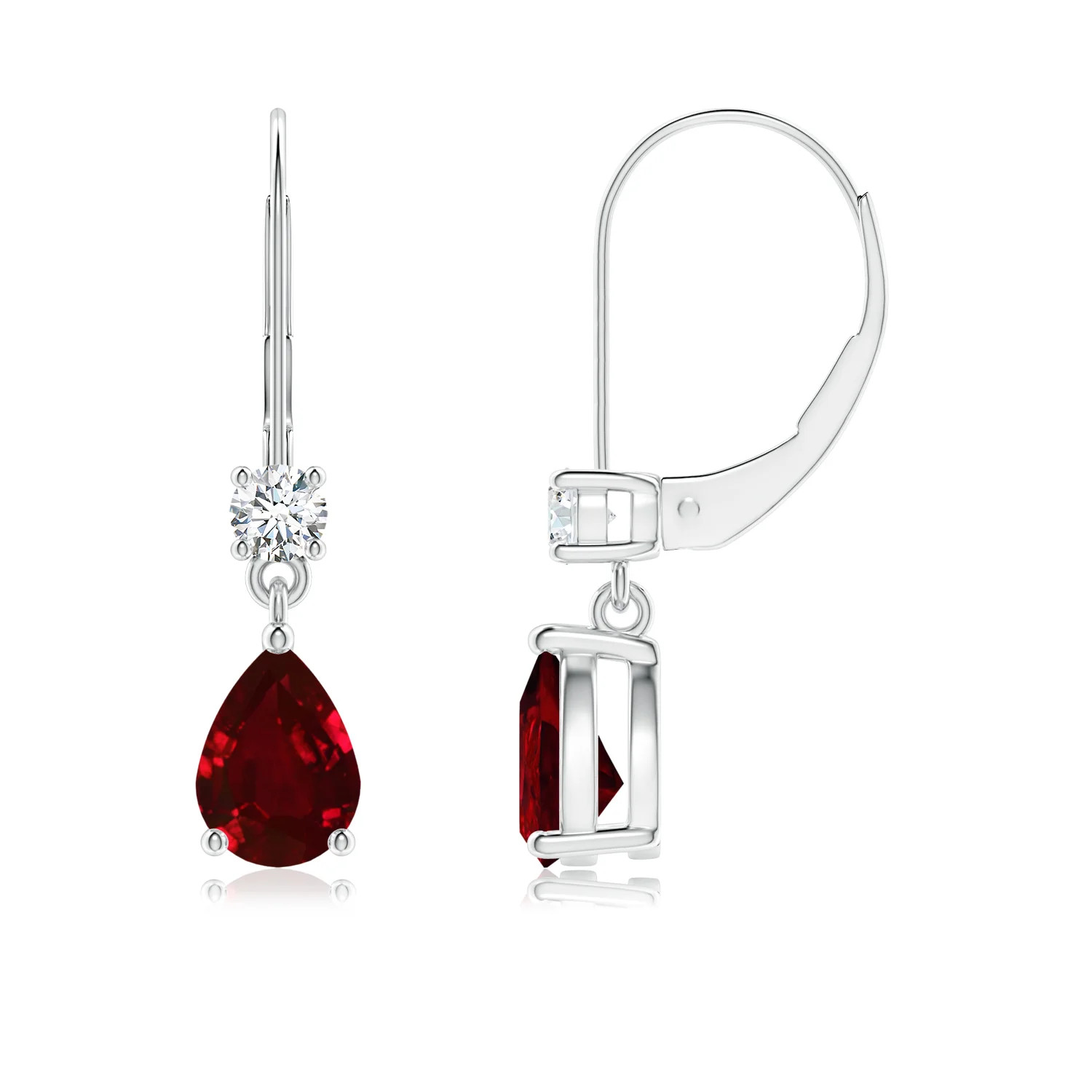 Pear Ruby Leverback Drop Earrings with Diamond | Angara Inc.