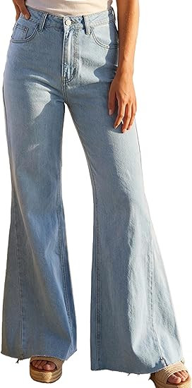 Mewunan Womens Bell Bottom Jeans Low-Rise Denim Pants Trendy Stretch Raw Hem Y2K Jeans with Pocke... | Amazon (US)