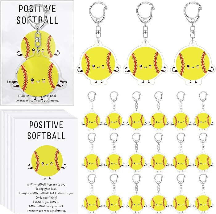 Equsion 20 Set Softball Keychain Bulk Emotional Gift Smile Face Positive Softball Keychain with C... | Amazon (US)