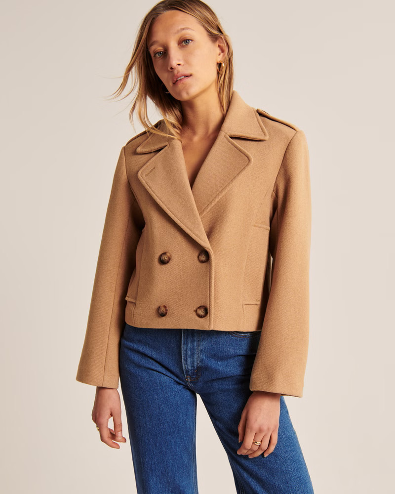 Cropped Wool-Blend Peacoat Beige Jacket Beige Coat Spring Coat Spring Outfits Pastel | Abercrombie & Fitch (US)