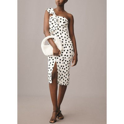 Anthropologie Ruffle One-Shoulder Slim Dress Large White & Black Polka Dots NWOT | eBay US