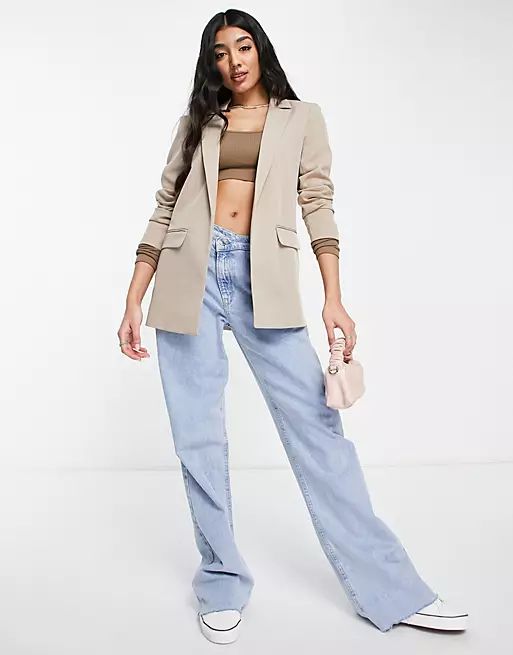 Pieces tailored oversized blazer in beige | ASOS (Global)