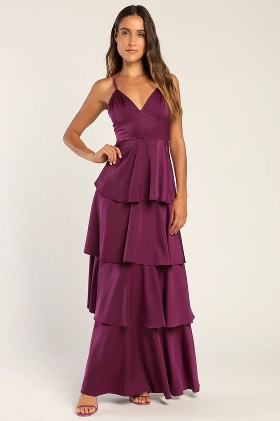Going with Elegance Plum Purple Satin Tiered Maxi Dress | Lulus (US)