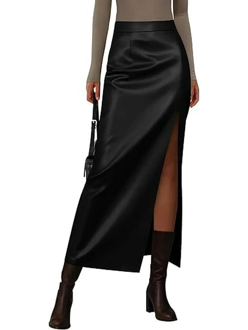 PRETTYGARDEN Womens Faux Leather Skirt Fall Bodycon High Waisted Slit Dressy Casual Winter Maxi L... | Walmart (US)
