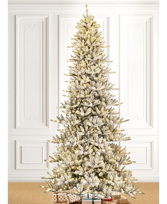 Pre-Lit Flocked Slim Fir Artificial Christmas Tree with 950 Warm White Lights, 11' | Macy's