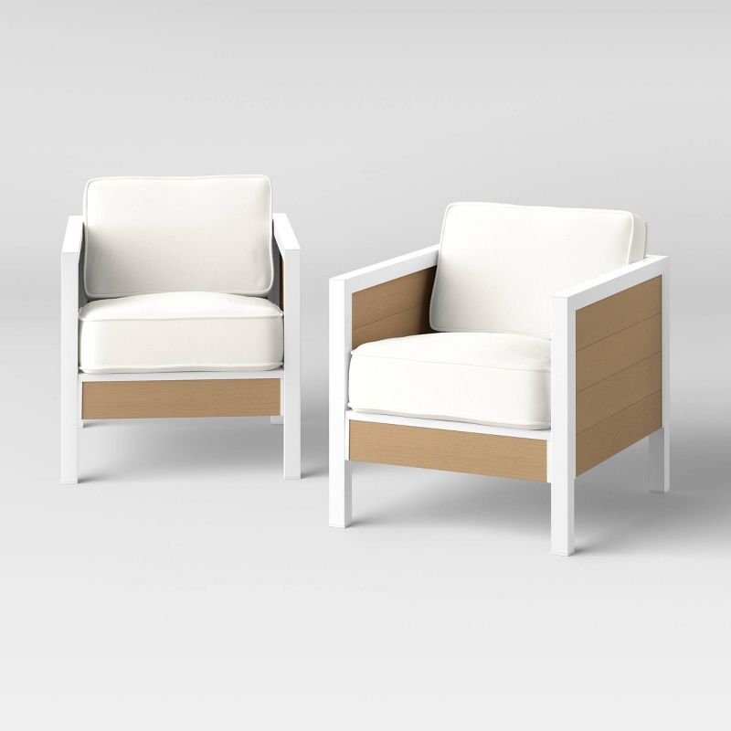 Bryant 2pk Faux Wood Patio Club Chairs - White/Light Wood - Project 62&#8482; | Target