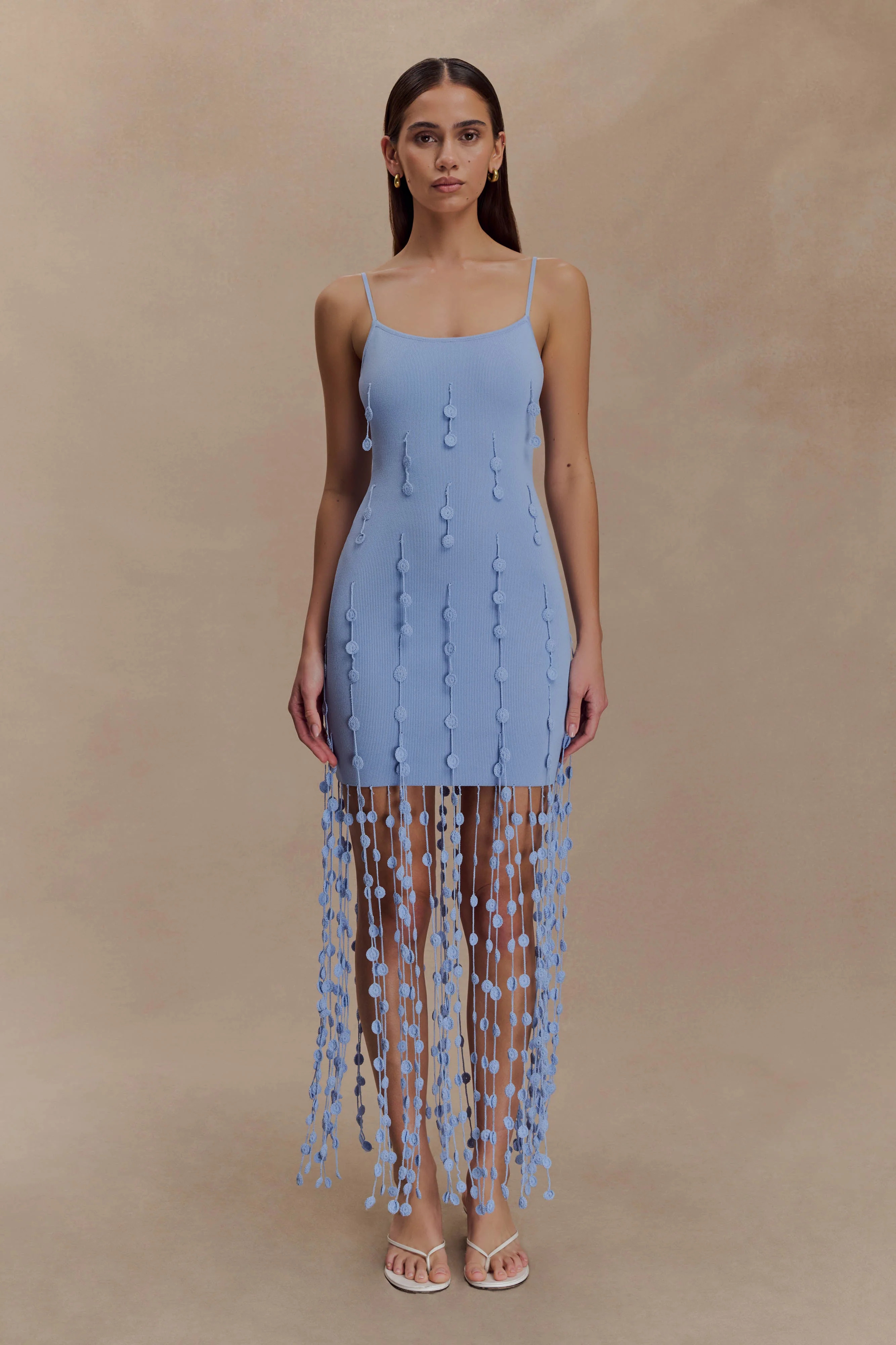 Tove Hand Knit Flower Mini Dress - Blue | MESHKI US