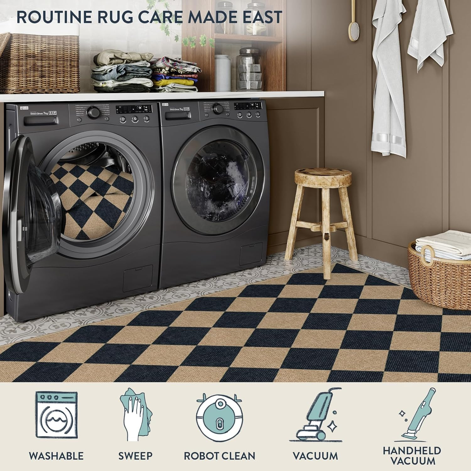 Lahome Checkered Easy Jute 5x7 Area Rugs, Washable Outdoor Patio Rug for Living Room Diamond Indo... | Amazon (US)