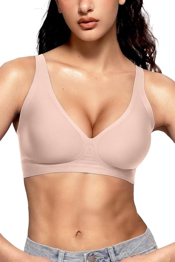 Vertvie Womens Wireless Seamless Bras Deep V No Underwire Push Up Bras Supportive Full Coverage B... | Amazon (US)