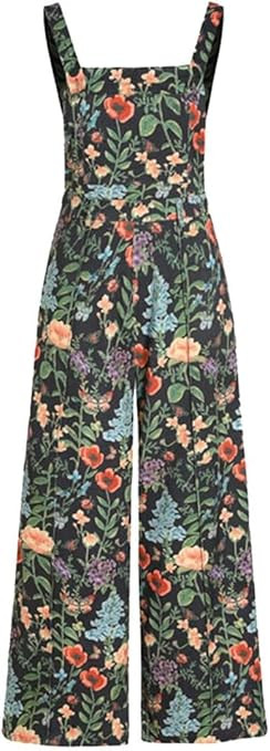 Floral Button Wide Leg Jumpsuit, Casual Loose Overalls for Women, Summer Boho Sleeveless Spaghett... | Amazon (US)