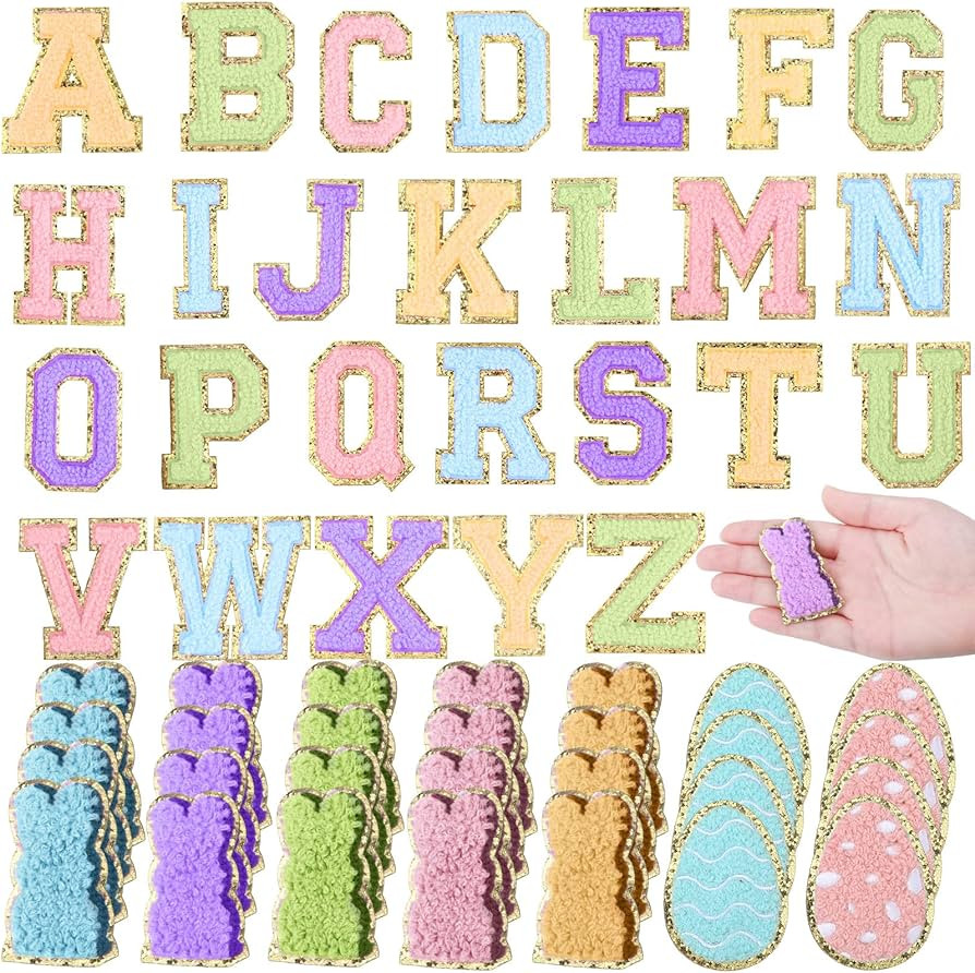 Geosar 54 Pieces Easter Iron on Patches Self Adhesive Chenille Letter Patches Easter Egg Bunny Se... | Amazon (US)