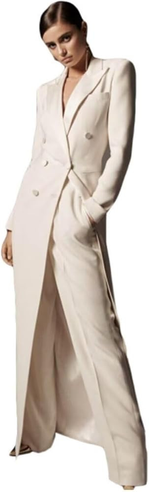 Women's Suit Double Breasted Long Jacket Pants Peak Lapel Tuxedos Two Pieces Set for Wedding Part... | Amazon (US)