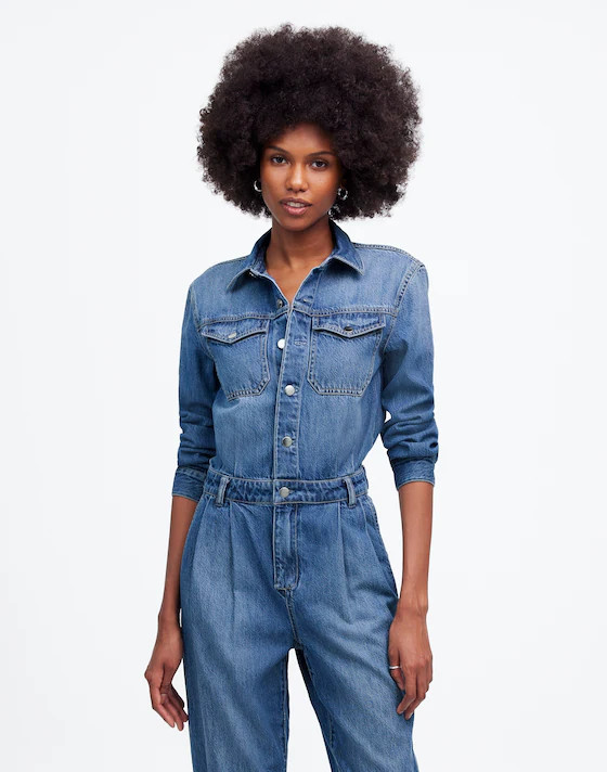 Pleated Barrel-Leg Jumpsuit in Baywood Wash: Airy Denim Edition | Madewell