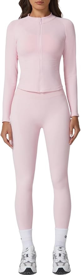 QINSEN Two Piece Workout Sets For Women Long Sleeve Athletic Jacket Matching High Waist Booty Lif... | Amazon (US)