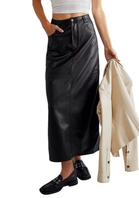 Free People Women's City Slicker Vegan Maxi Skirt, Black, 0 | Belk
