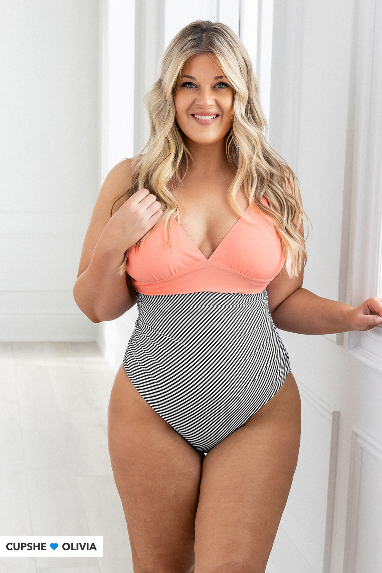 Peachy and Striped Tummy Control One Piece Swimsuit | Cupshe US