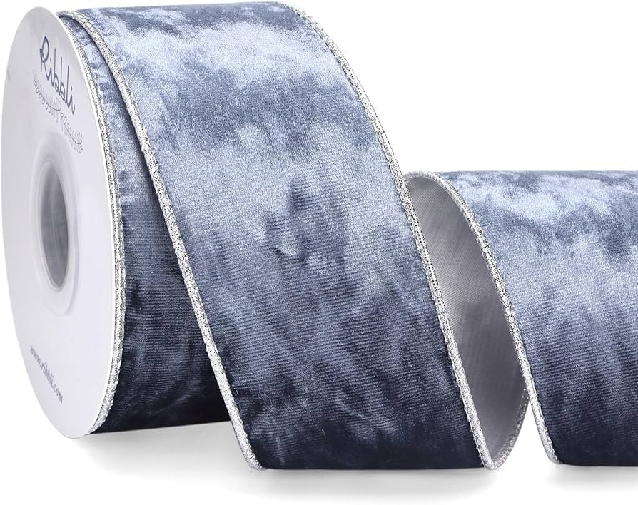 Ribbli Dusty Blue Velvet Wired Ribbon 2.5 Inch Metallic Dusty Blue Crushed Velvet Christmas Ribbo... | Amazon (US)