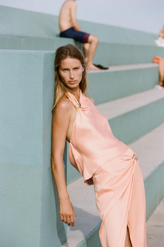 SATIN HALTER TOP WITH GOLD APPLIQUÉ | Zara US