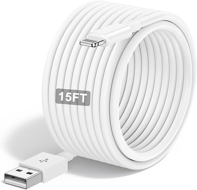 Extra Long iPhone Charger Cable 15 ft/5M,[Apple MFi Certified] USB to Lightning Cable15 ft, iPhon... | Amazon (US)