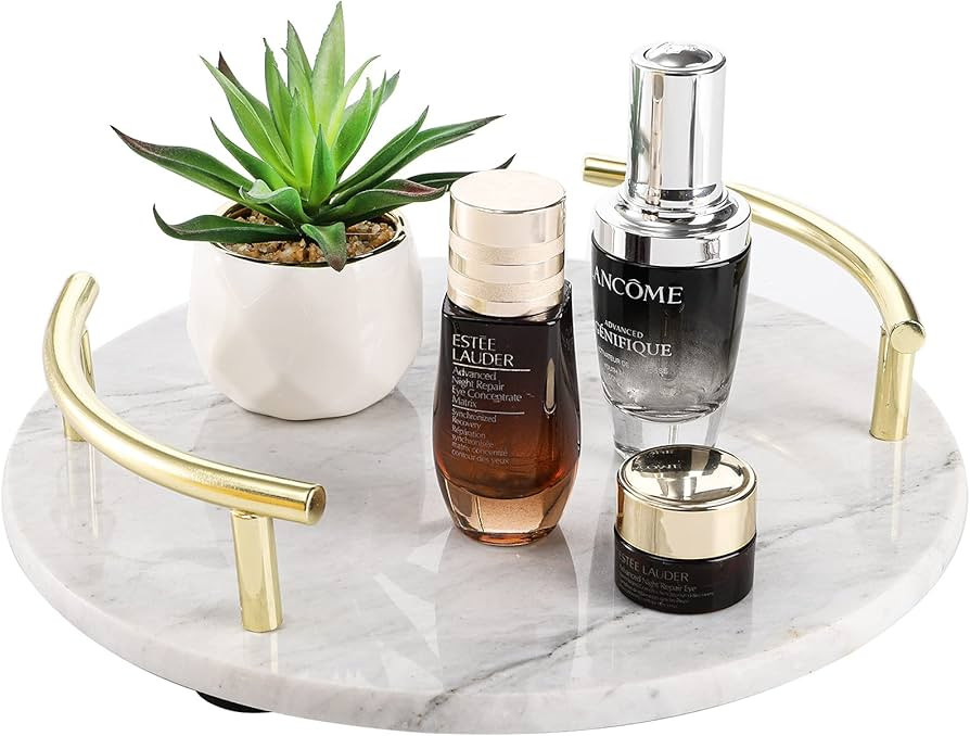 TOPZEA Marble Decorative Tray, 10 Inch Round Vanity Tray Perfume Tray Trinket Tray with Gold Meta... | Amazon (US)