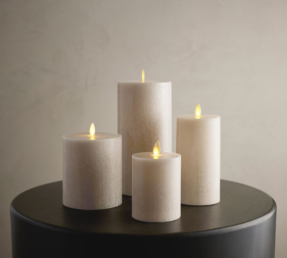 Premium Flickering Flameless Wax Pillar Candle - Salt Washed | Pottery Barn (US)