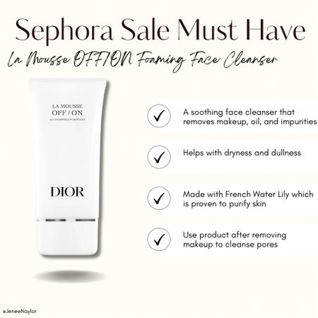 Sephora Skincare Alert! 

I’ve recently added this Dior la Mousse 077/ON Fonming Face Cleanser into my skincare routine & I highly recommend!

Great at fully removing makeup/dirt while not completely drying out my skin.

Use the code “YAYSAVE” to get up to 30% off during the Sephora Savings Event! 

#LTKxSephora #LTKU #LTKbeauty