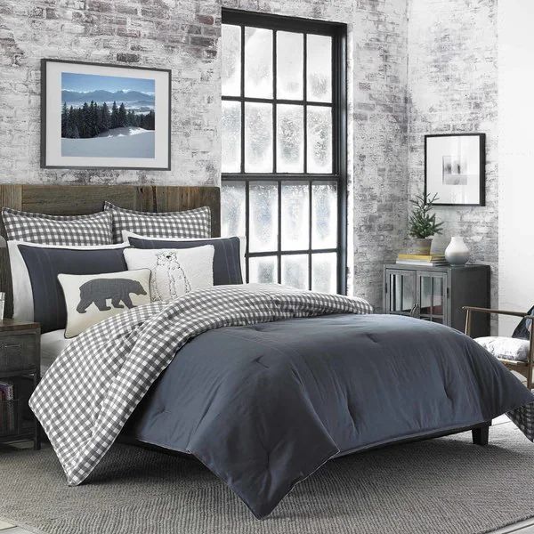 Eddie Bauer Kingston Charcoal Cotton and Flannel Reverse Comforter Set | Bed Bath & Beyond