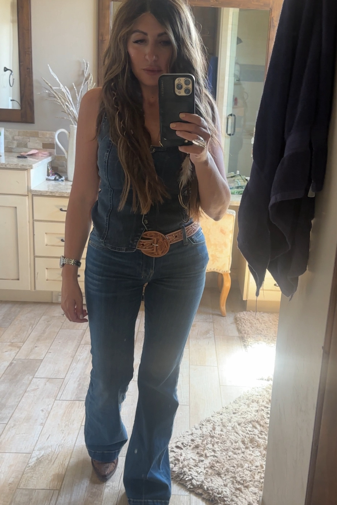 Canadian tuxedo - denim on denim 

Free People denim vest
Flare jeans, boot cut
Old Gringo cowgirl boots
Western style, country concert outfit, NFR fashion 

#LTKFindsUnder100 #LTKStyleTip #LTKSeasonal