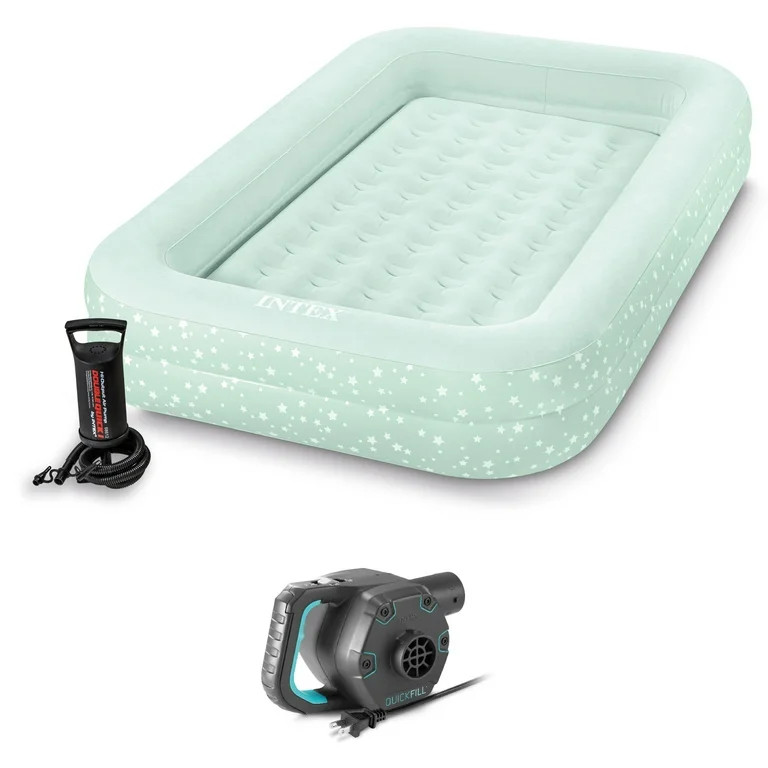 Intex Kids Inflatable Raised Frame Travel Air Bed w/ Hand Pump & Electric Pump | Walmart (US)