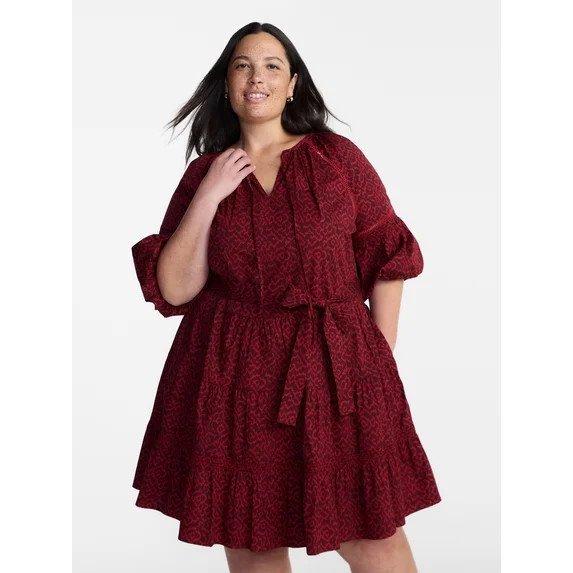 Terra & Sky Women’s Plus Mini Dress with Elbow Length Puff Sleeves, Sizes 0X-5X | Walmart (US)