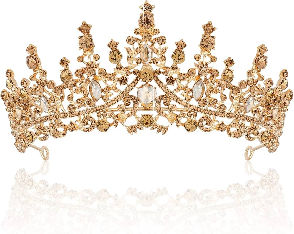 TOBATOBA Princess Crown Birthday Queen Crown Champagne Gold Crowns for Women Crystal Wedding Tiar... | Amazon (US)