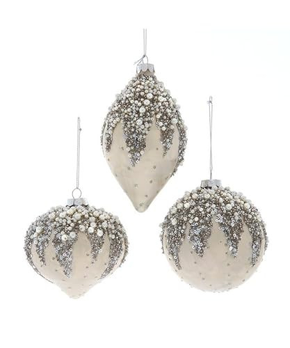 The Bridge Collection Set of 3 Glass Christmas Ornaments - 4" Elegant Holiday Ornaments with Beaded Glitter Accents - Pearl and Sequin Tree Decorations for Classic Christmas Decor | Amazon (US)