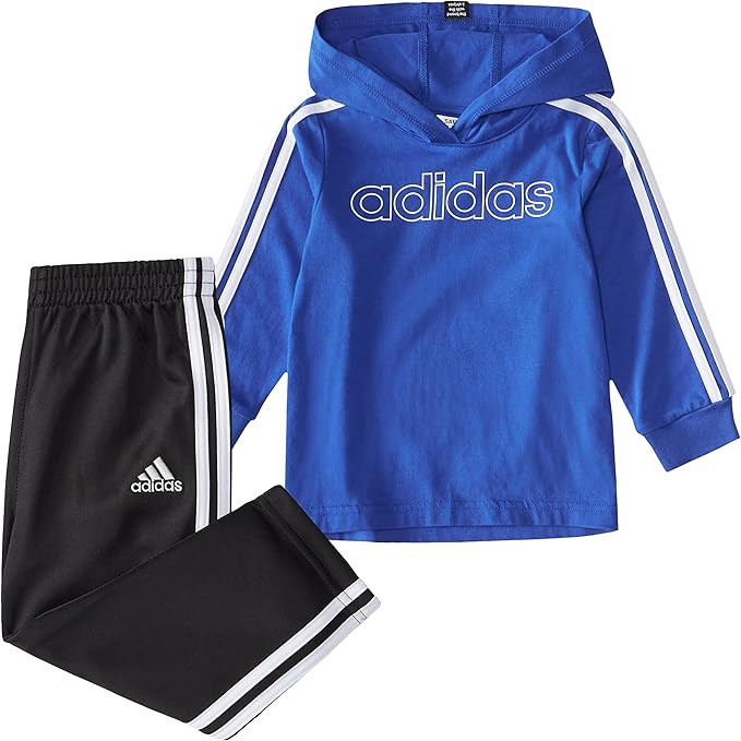 adidas Baby Boys Long Sleeve Printed Hooded Tee and Tapered Pants Set | Amazon (US)