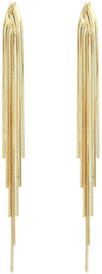 Long Tassel Dangle Earrings For Women Teen Girls, Gold Silver Chain Tassel Earrings Punk Sleek Metal | Amazon (US)