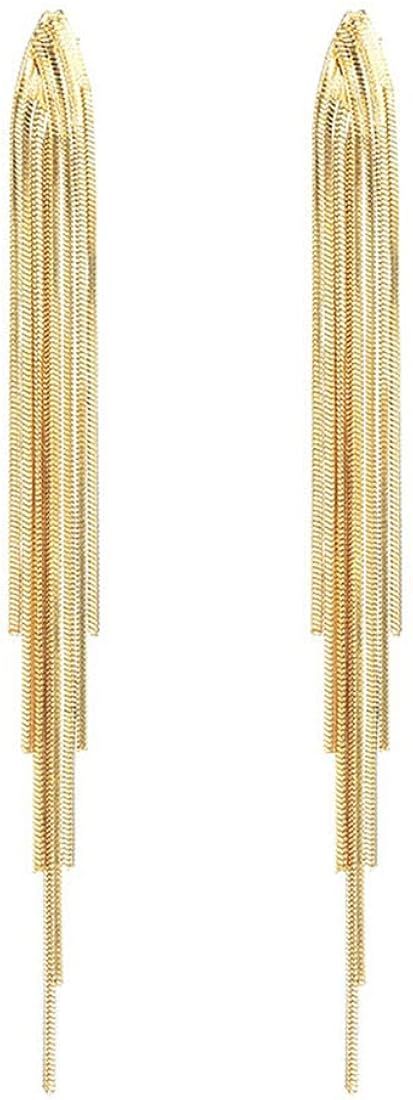 Long Tassel Dangle Earrings For Women Teen Girls, Gold Silver Chain Tassel Earrings Punk Sleek Metal | Amazon (US)