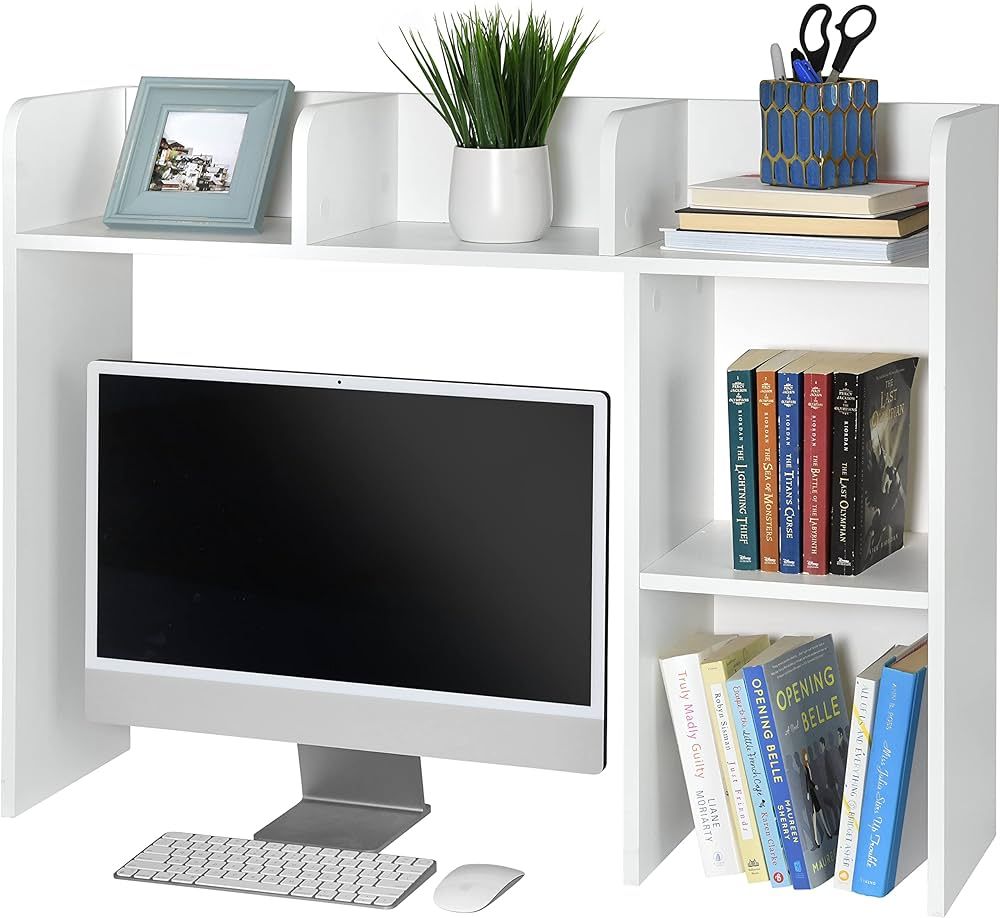 GlossyEnd Sturdy and Elegant Wood Dorm Desk Bookshelf Organizer, Office Desk Bookshelf Holder, De... | Amazon (US)