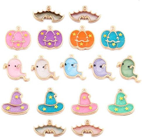 Assorted 17 Pieces Cute Halloween Jewelry Charms Enamel Pumpkin Ghost Witches Hat Bat Bead Pendan... | Amazon (US)