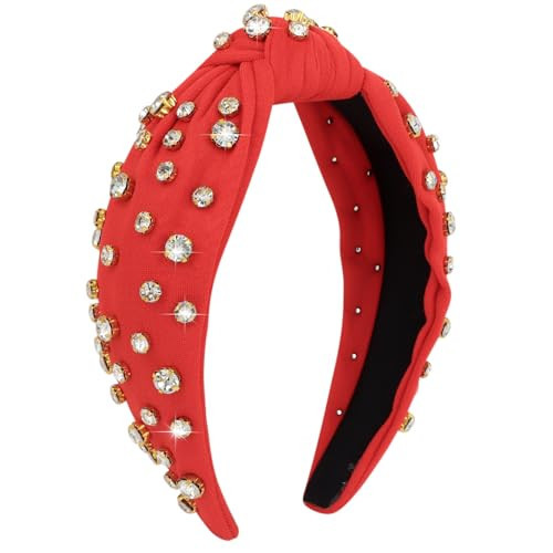 Red Rhinestone Headband Beaded Knotted Headband for Women Sparkly Jeweled Headbands for Women Top Knot Headband for Women Crystal Headband Fashion Embellished Headbands Hairband Non Slip Accessories | Amazon (US)