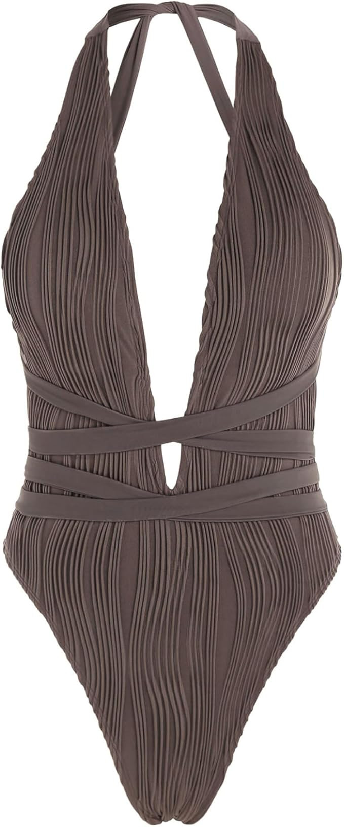 ZAFUL Women Plunging One Piece Swimsuit Backless Cross Tie High Cut Thong One-Piece Bathing Suit | Amazon (US)