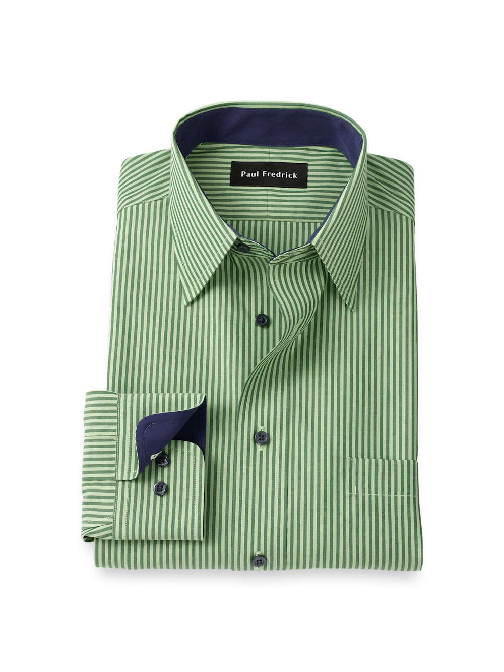 Non-Iron Cotton Stripe Dress Shirt With Contrast Trim - Green | Paul Fredrick MenStyle