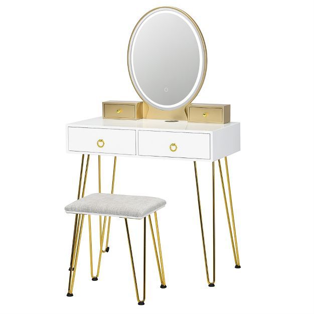 Costway Industrial Vanity Makeup Dressing Table Padded Stool Set 3-Color Lighted Mirror | Target