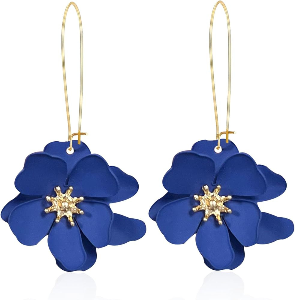 Bohemian Daisy Flower Matte Floral Long Petal Drop Dangle Earrings Layered Tiered for Women Chic ... | Amazon (US)