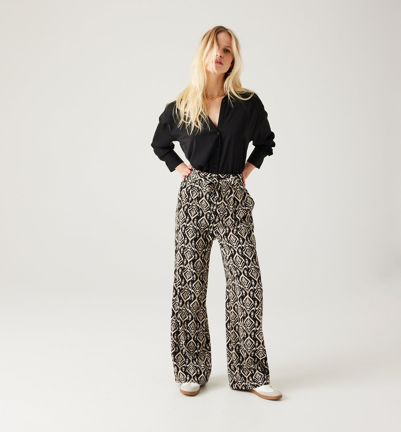 Pantalon large version longue - Imprimé noir | Promod (FR)