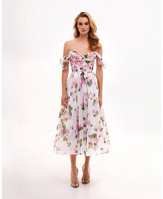 Womens Tender Floral Midi Tie-Strap Dress | Macy's